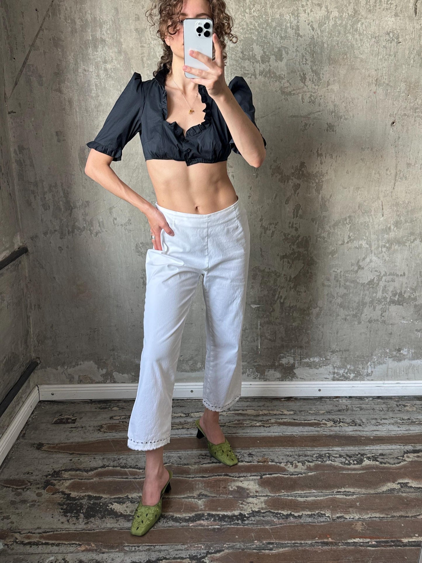 Vintage y2k ankle cotton pants in white