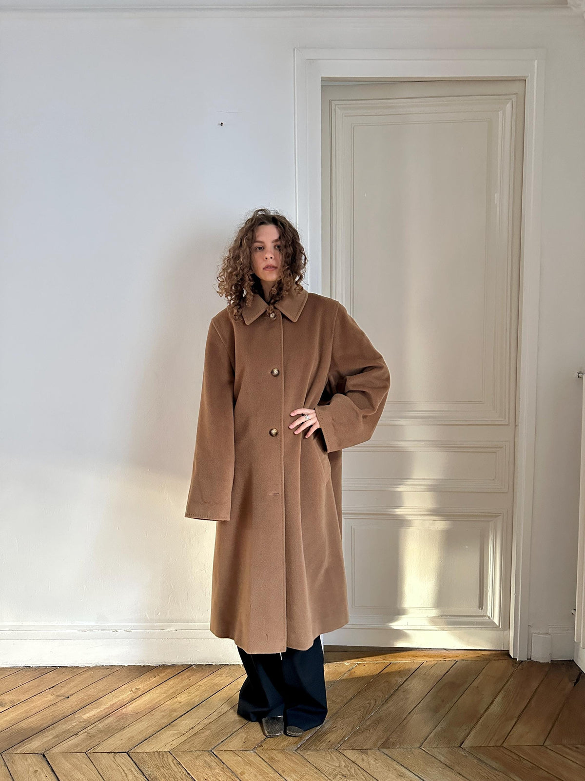 Vintage Piacenza Camel Long Baggy Coat | Italian 100% Wool Minimalist Coat