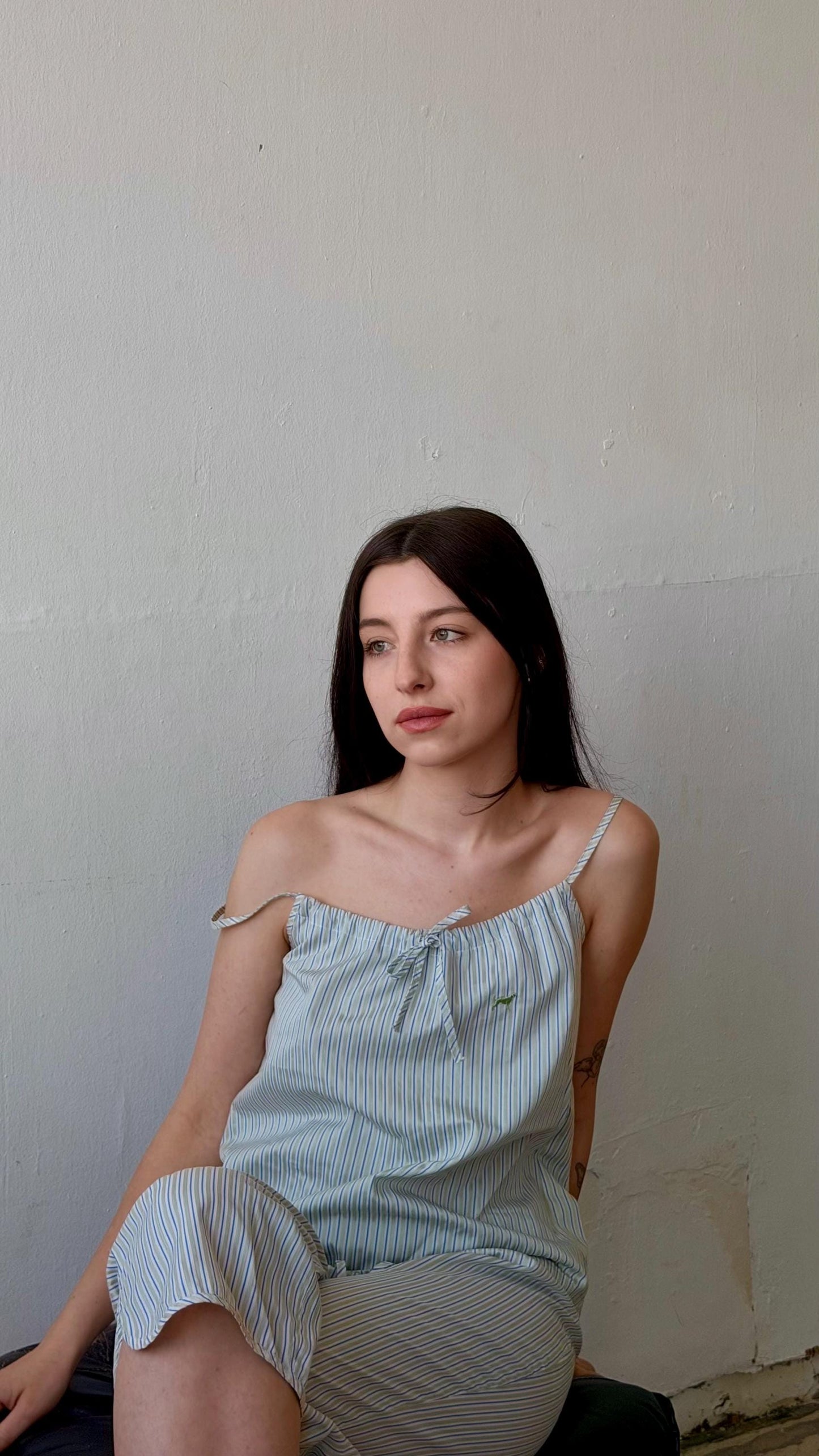 Vintage 90s striped pajama cotton top and trousers set in white