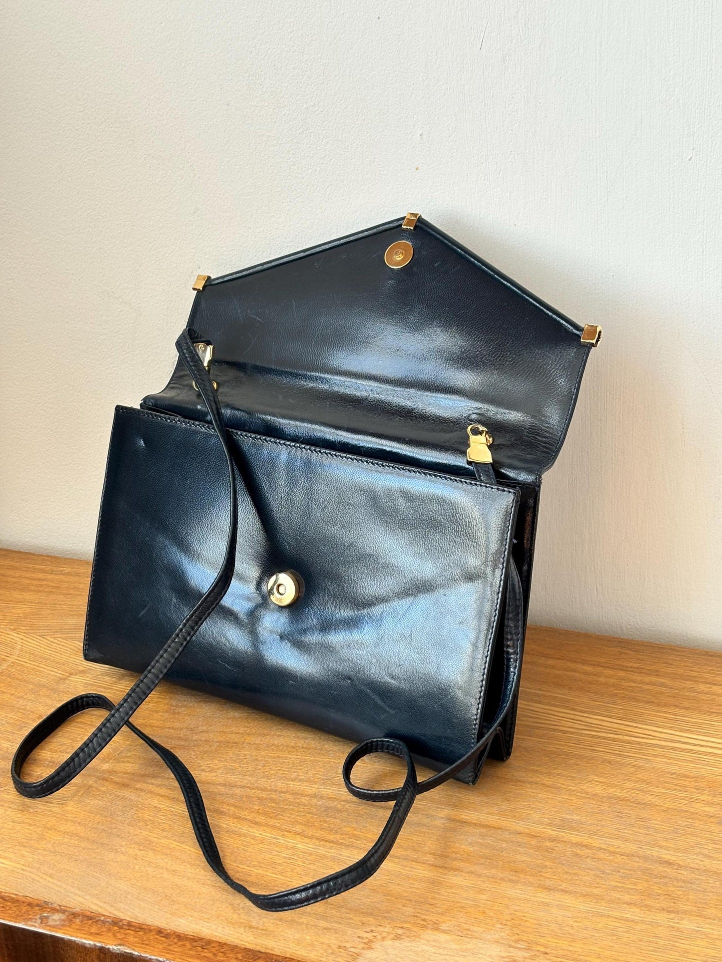 Vintage 90s Structured Envelope Faux Leather Bag In Blue