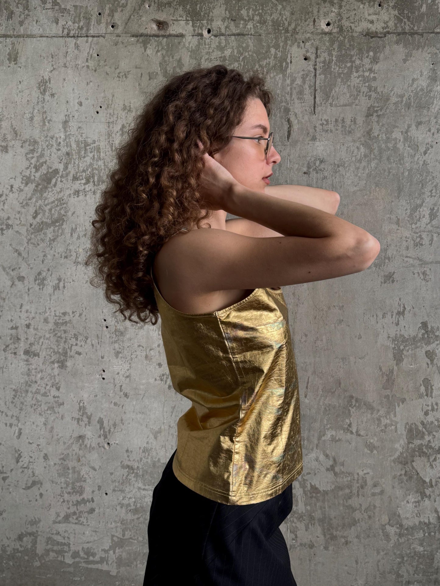 Vintage Just Cavalli Gold Metallic Tank Top, Y2K Italian Designer Clubwear Camisole