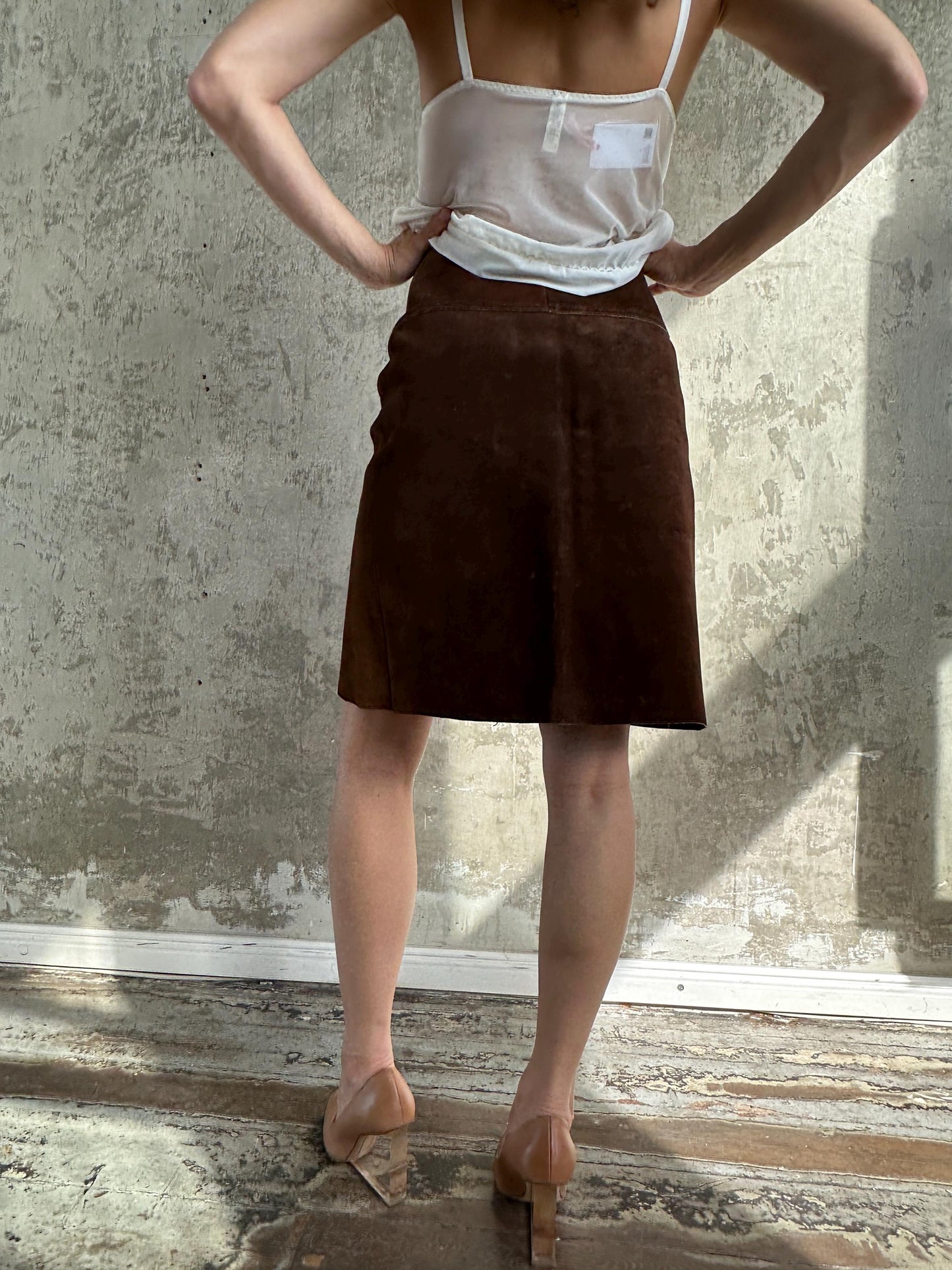 Vintage 70s Brown Suede Snap Button Mini Skirt