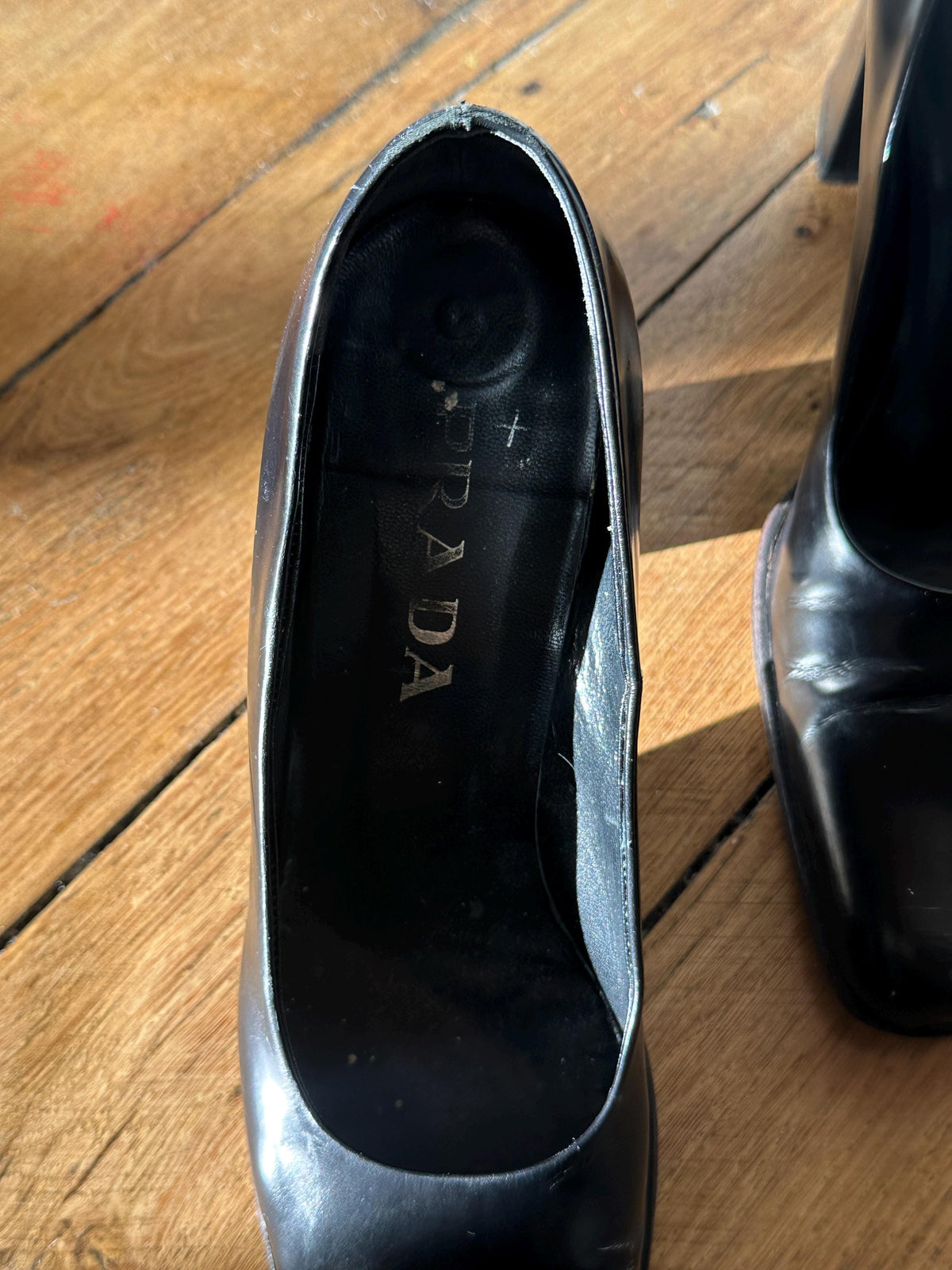 Vintage Prada Black Leather Block Heel Pumps | EU 38