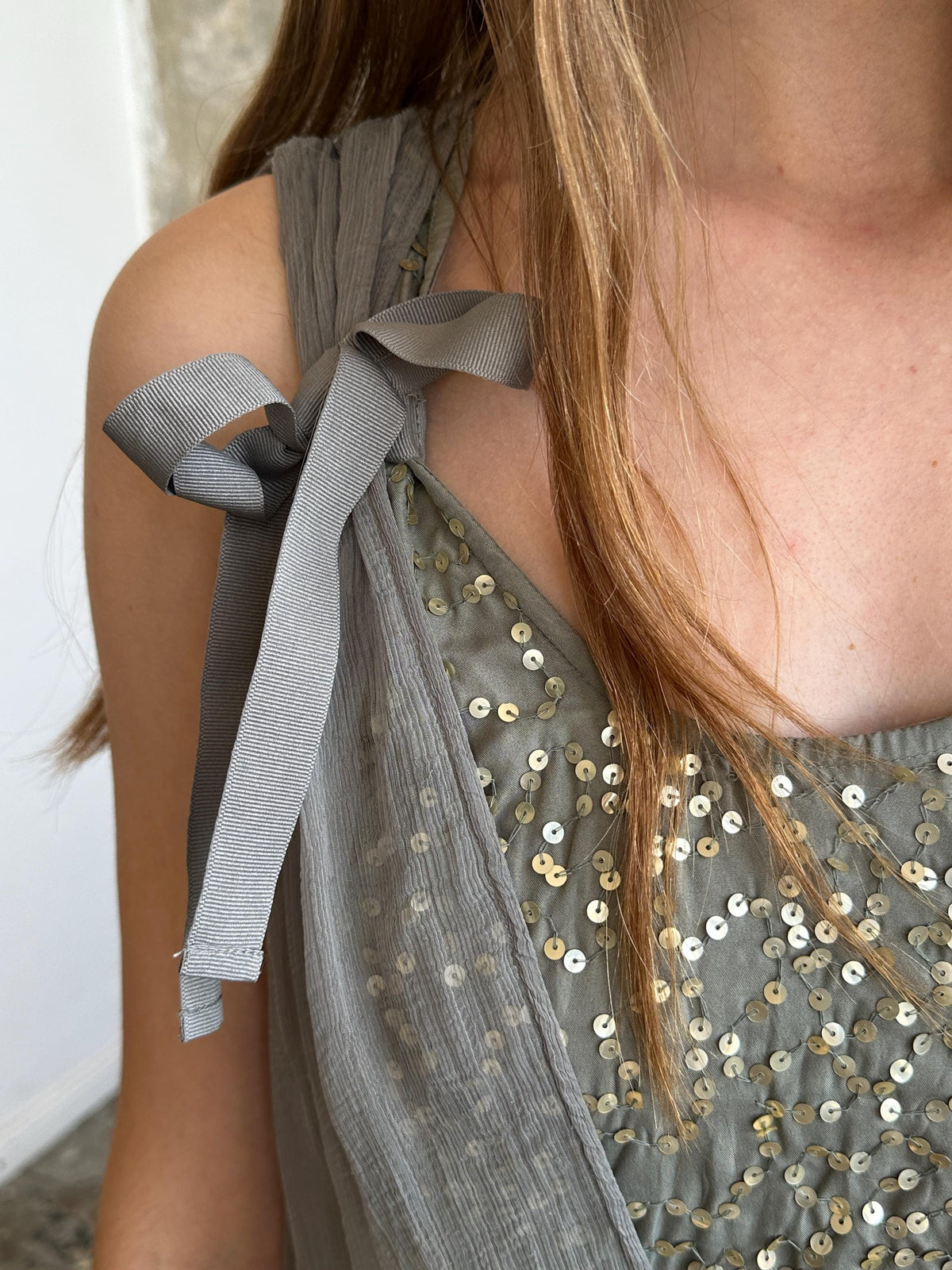 Vintage Liu Jo Grey Sequin Lace Dress | Layered Ruffle Dress