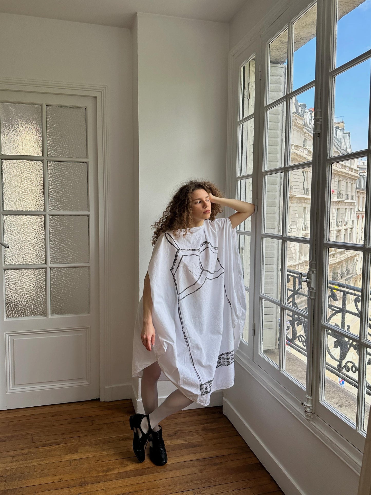 MM6 Maison Margiela Trompe L'Oeil Circle Oversized Dress in White