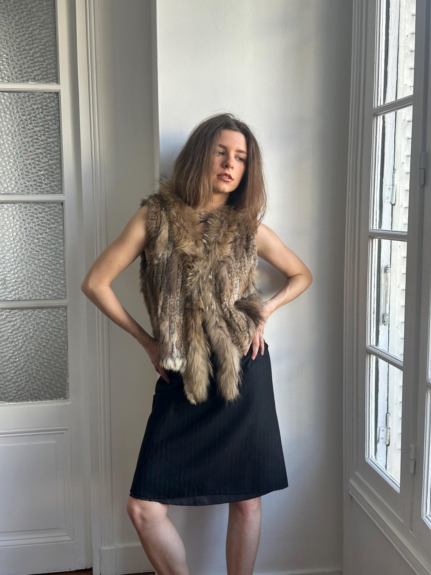 Vintage 90s Rabbit Fur Lightweight Vest in Brown