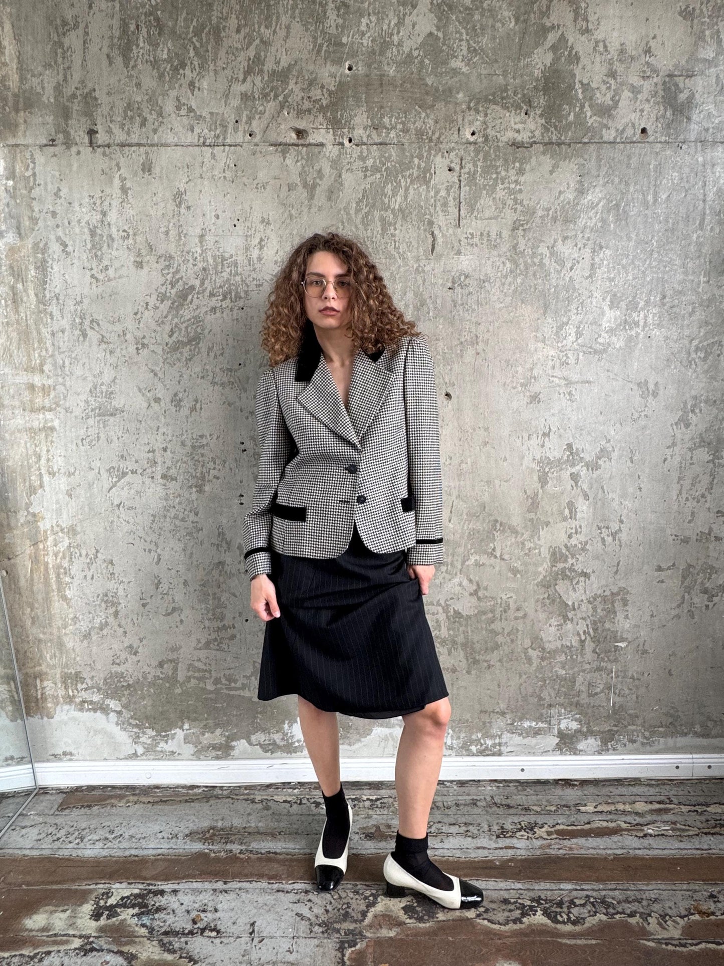Vintage Versus Gianni Versace Houndstooth Blazer In Black & White