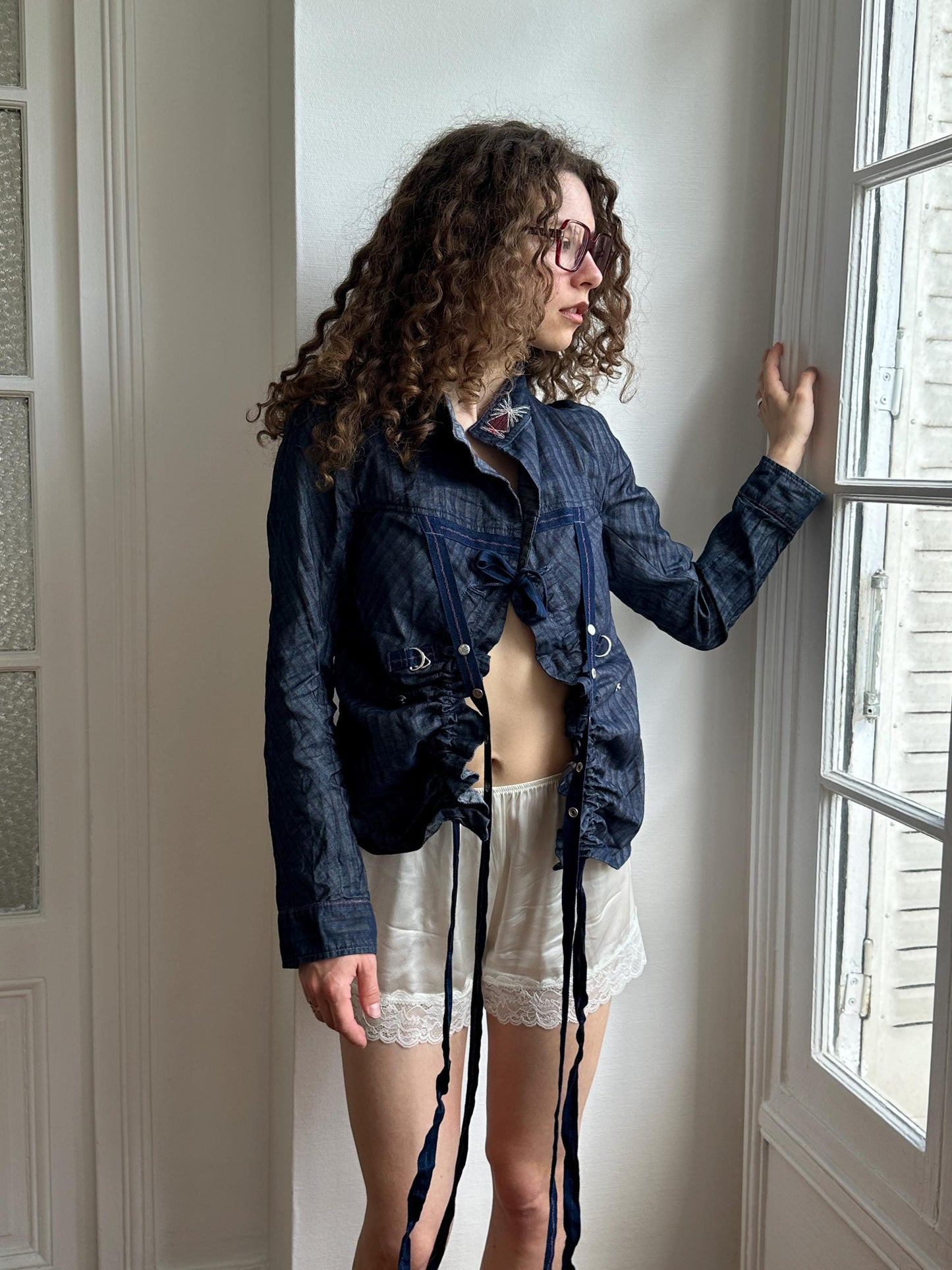 Vintage Y2K Marithé + François Girbaud Dark Denim Lace-Up Jacket