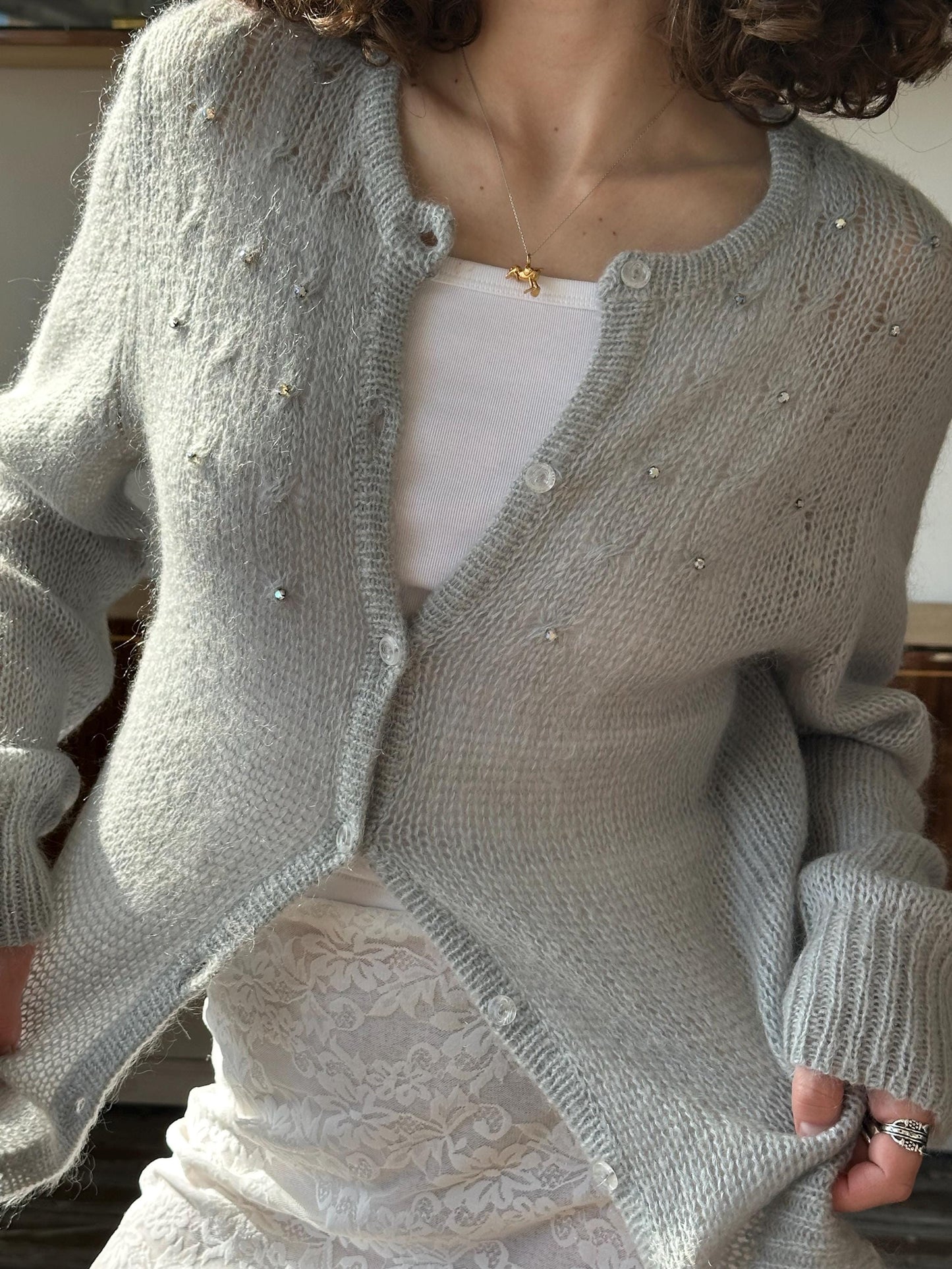 Vintage 90s knitted mohair cardigan in grey