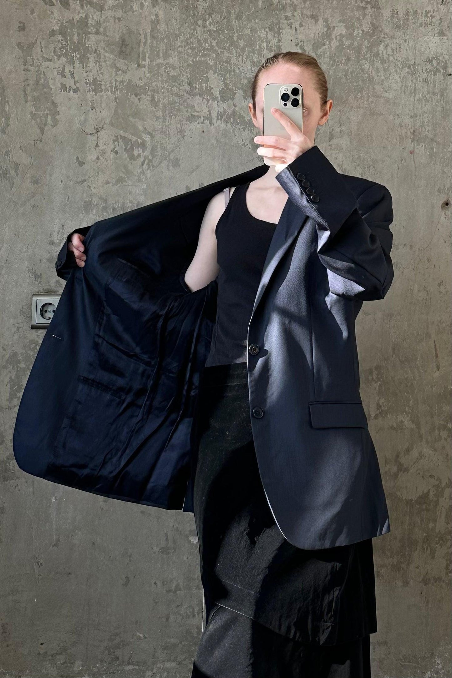 Vintage classic oversized viscose jacket blazer in dark blue