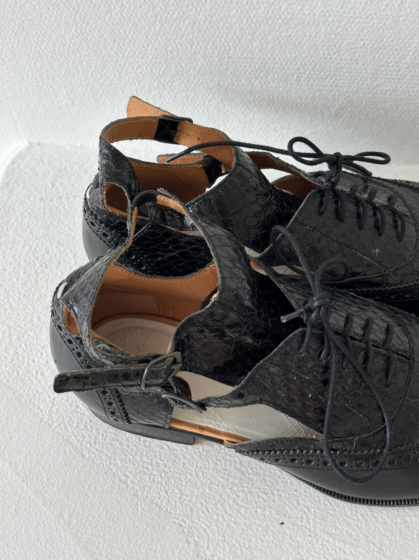 Maison Margiela Line 22 Black Leather Cut-Out Brogue Oxford Sandal in Black I US 6.5