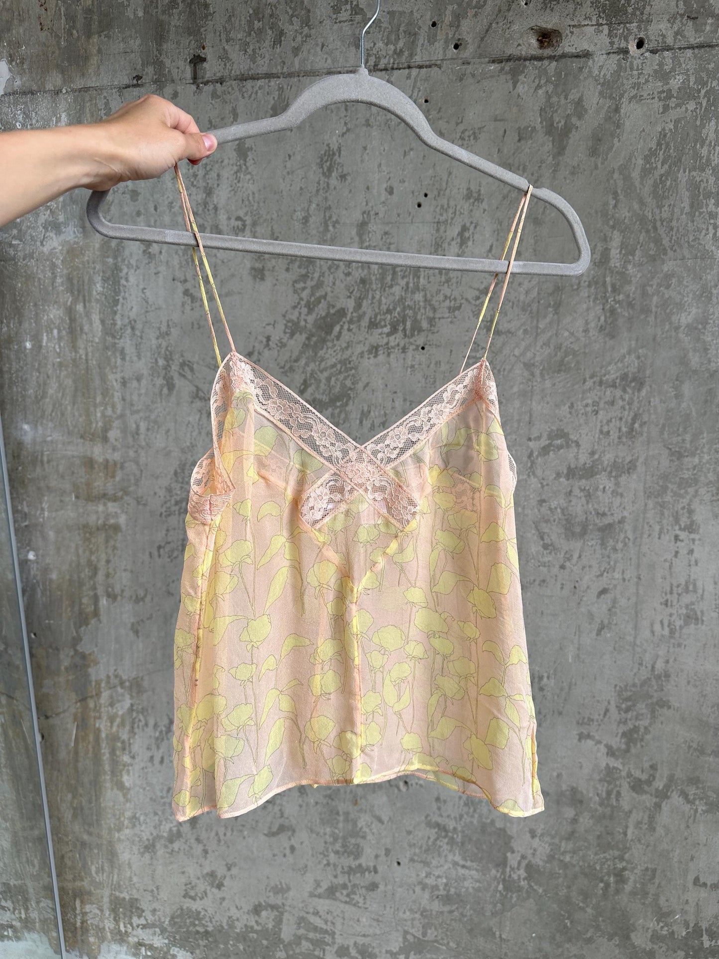 Vintage Calvin Klein Pure Silk Sheer Floral Cami & Shorts Set in Pink and Yellow