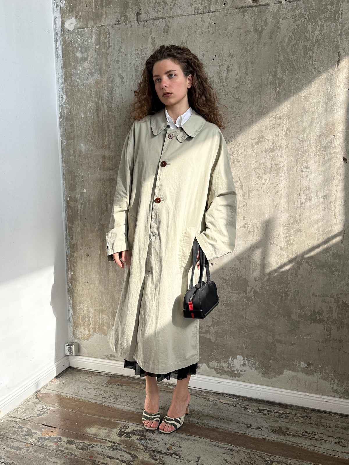 Vintage 90s Long Beige Trench Coat | Classic Minimalist Trench