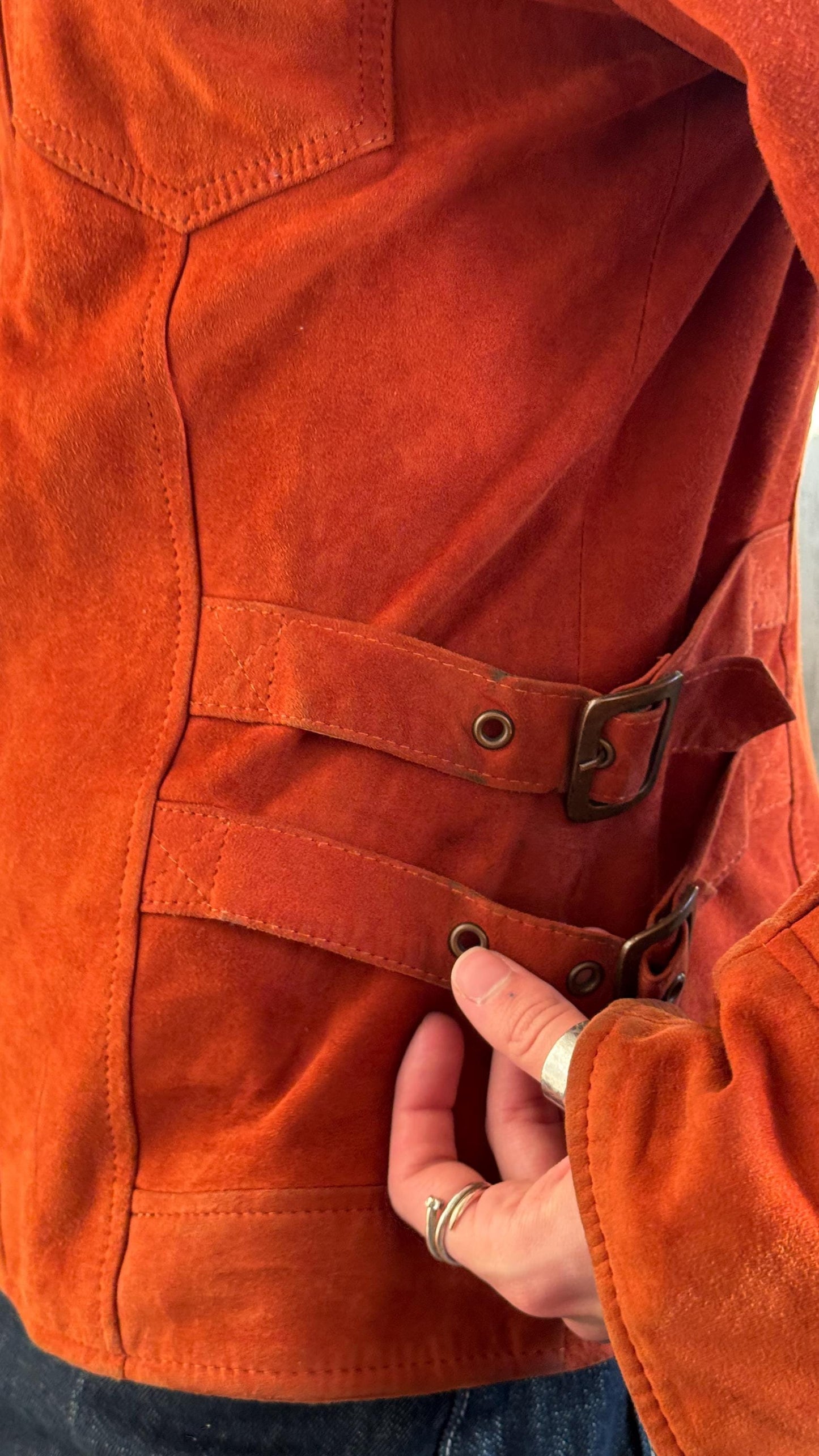 Vintage Leather Suede Boxy Jacket In Orange