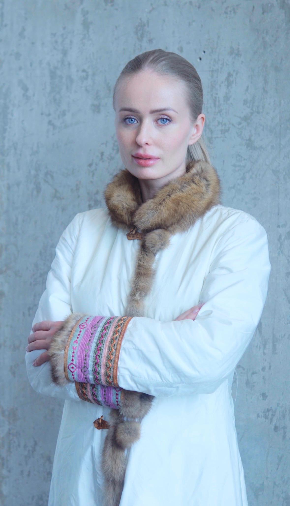 Vintage Ermanno Scervino Ivory Puffer Coat with Fur Trim