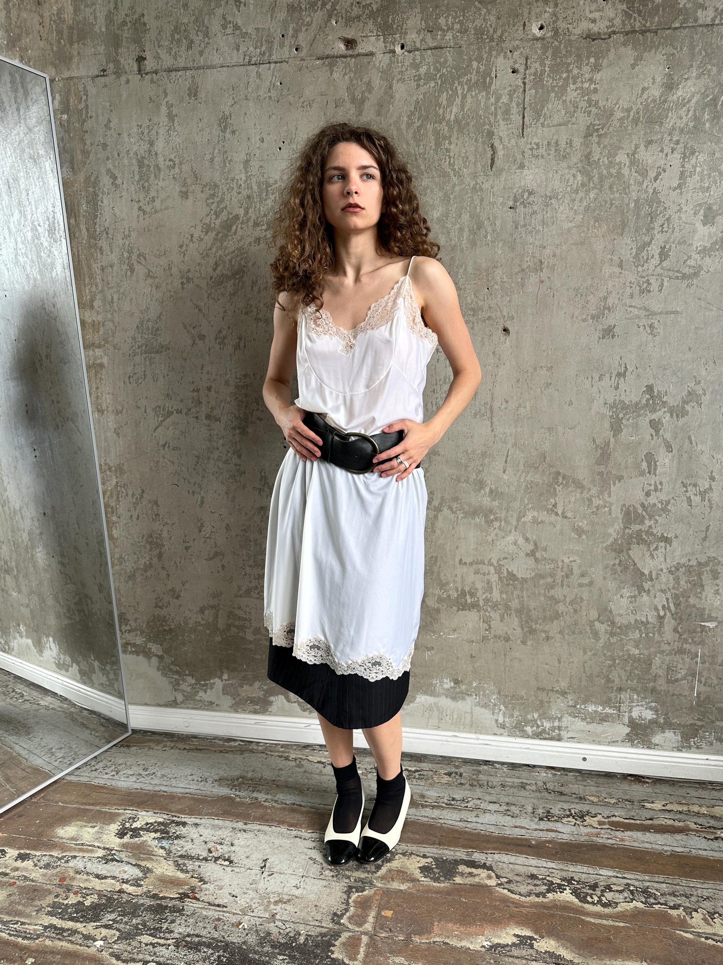 Vintage La Perla White Silk Slip Dress | Cream Lace Trim