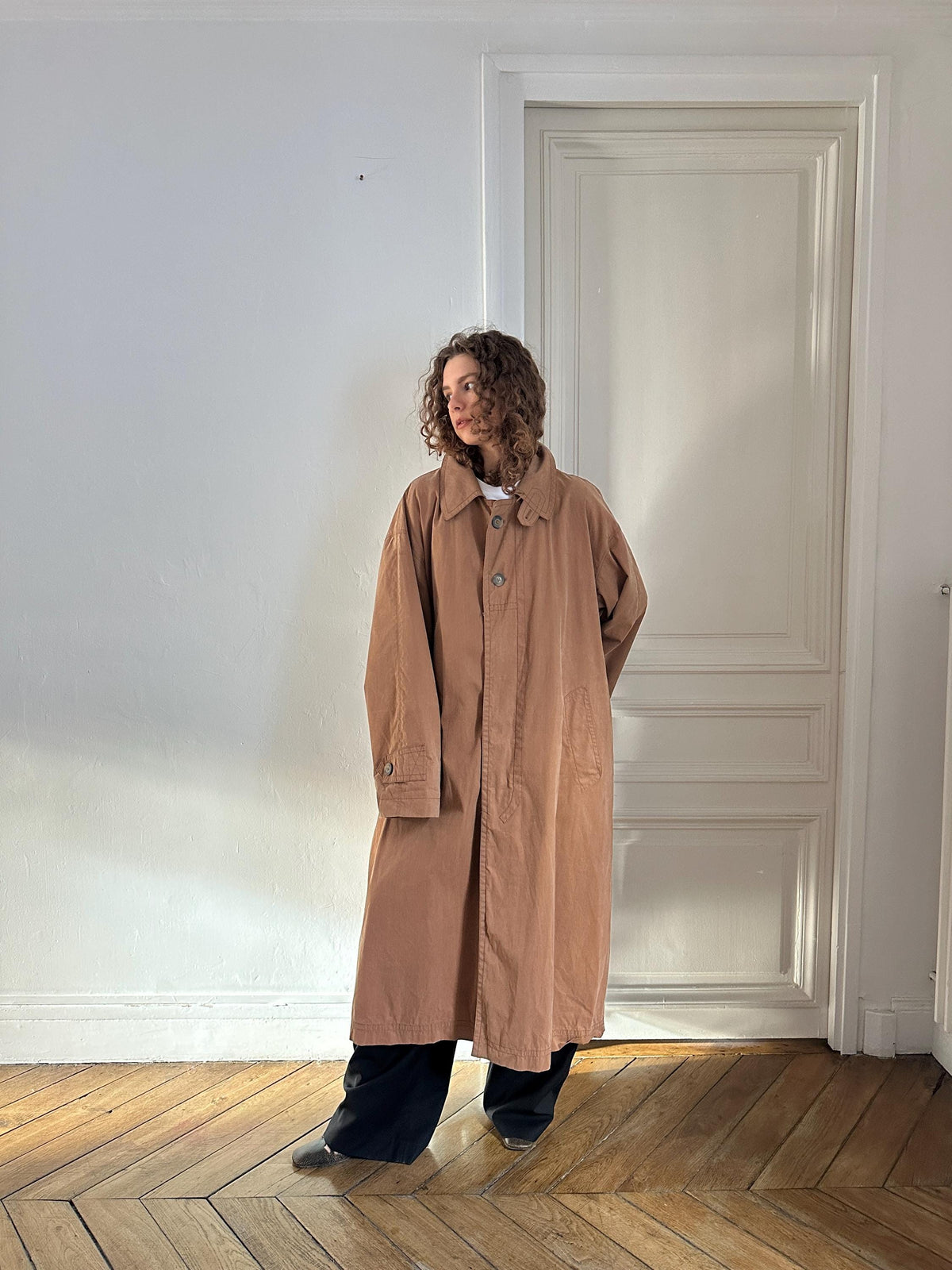 Vintage 90s Bugatti Oversized Maxi Trench Coat in Brown