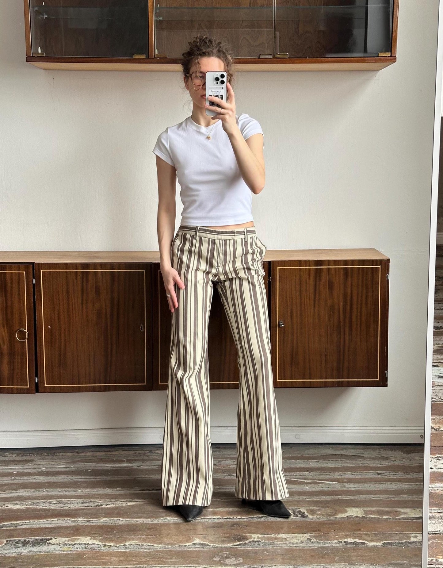 Vintage stripped flared jeans in brown shades