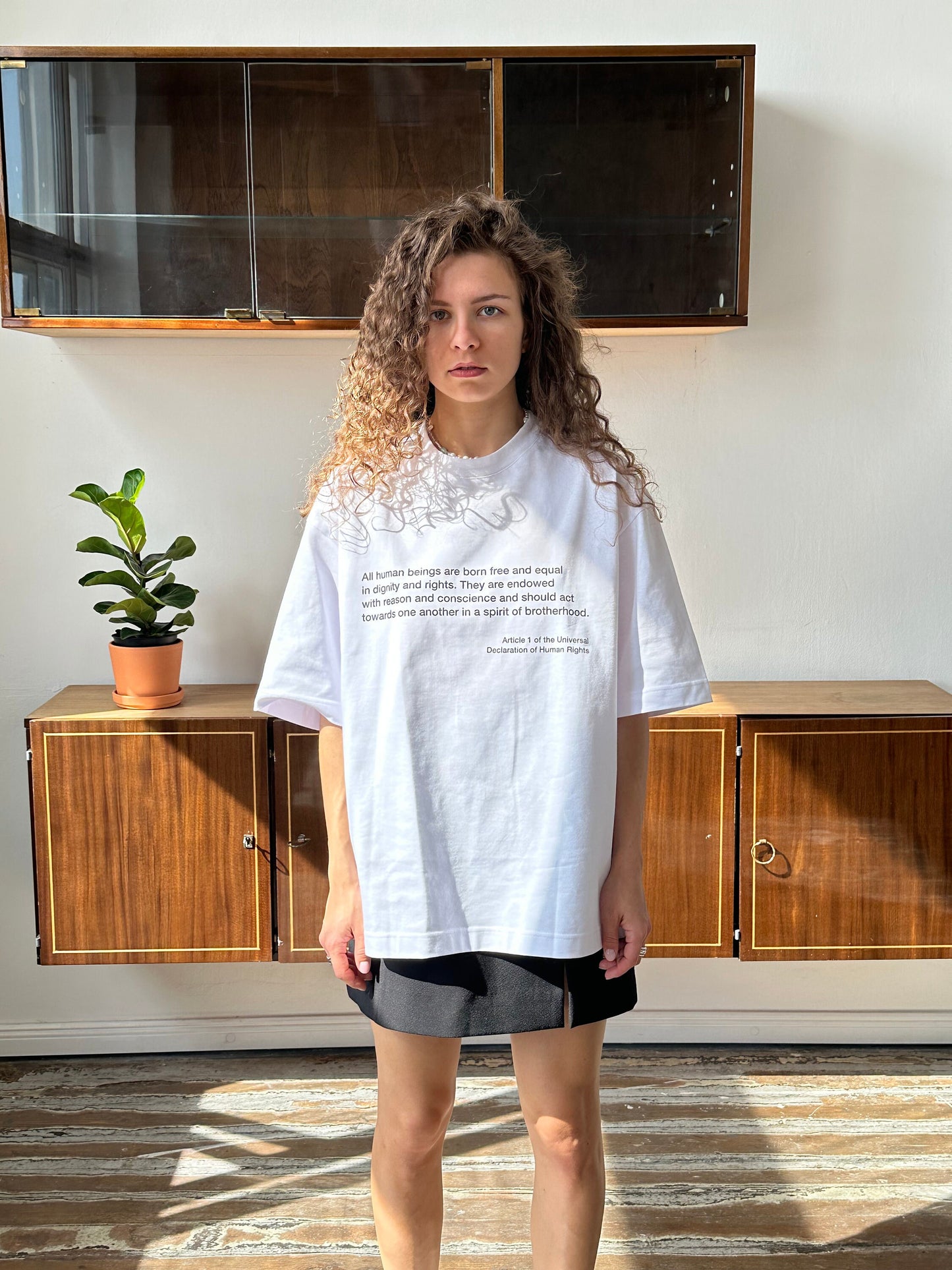 Oversized unisex printed cotton t-shirt in white