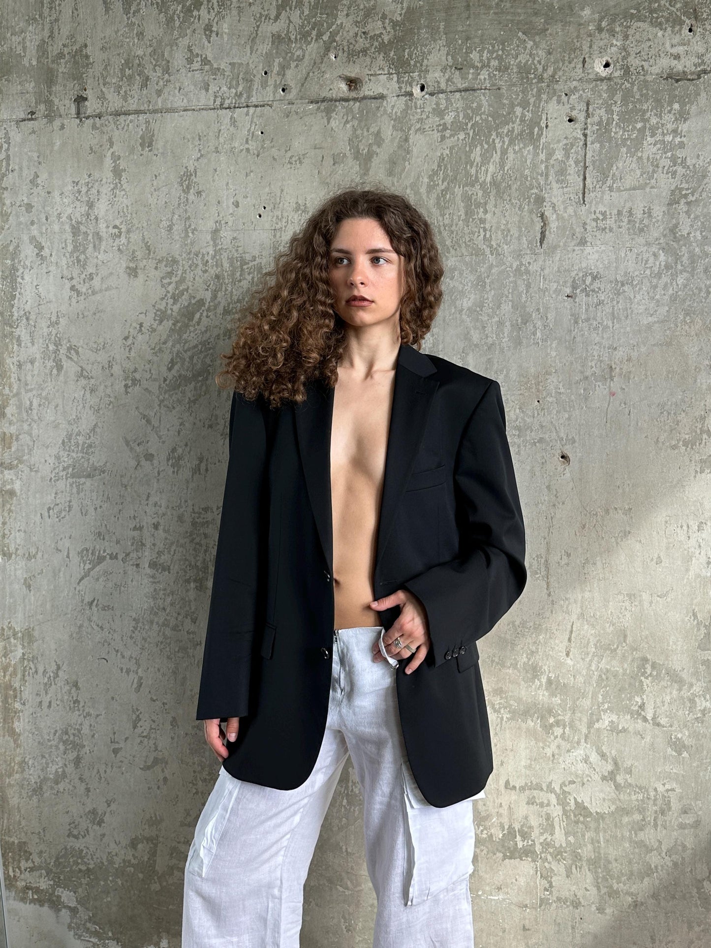 Vintage 90s Hugo Boss Classic Wool Blazer in Black