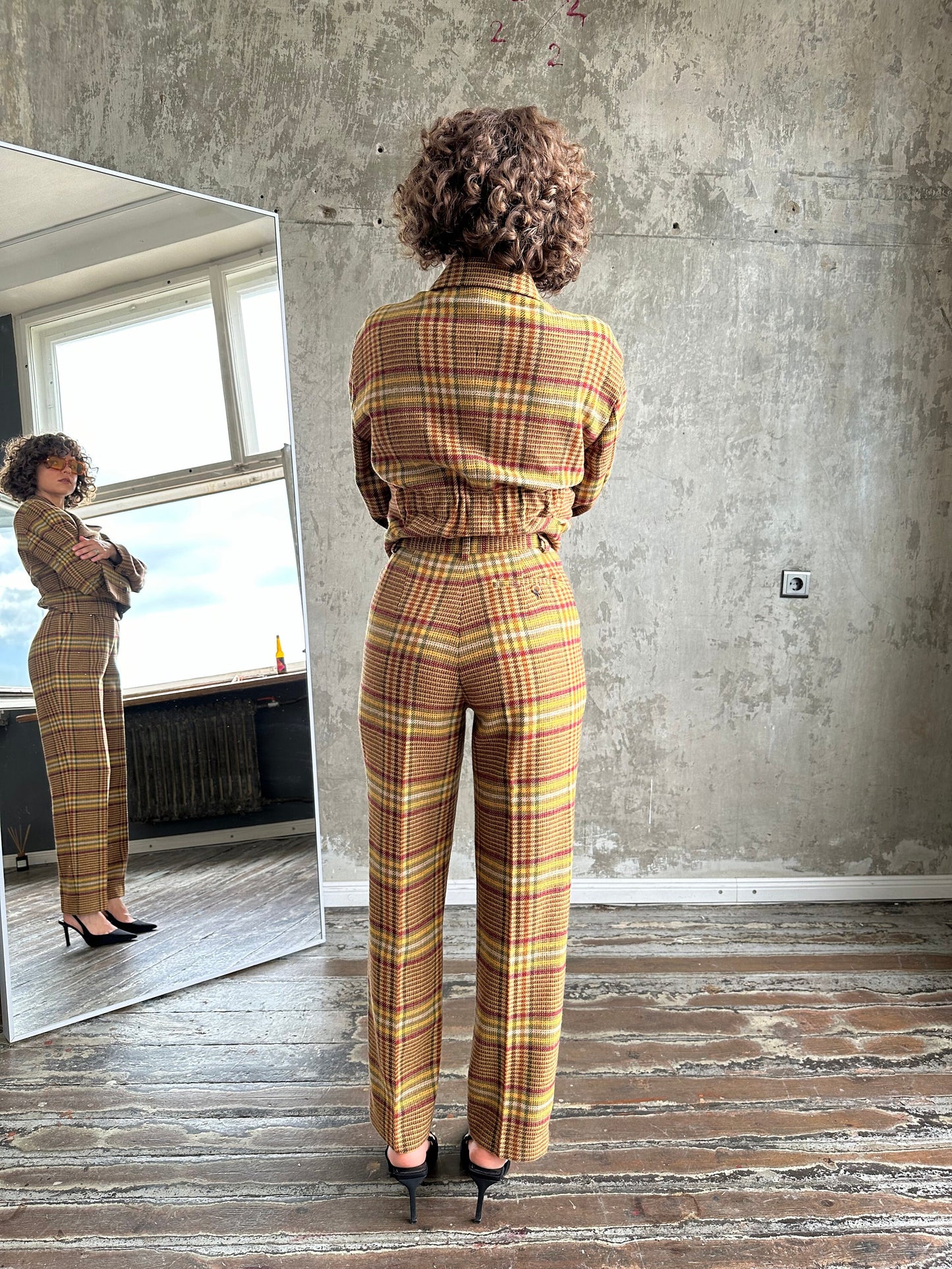 Archive 80s ISSEY MIYAKE SPORT wool check tweed suit in brown