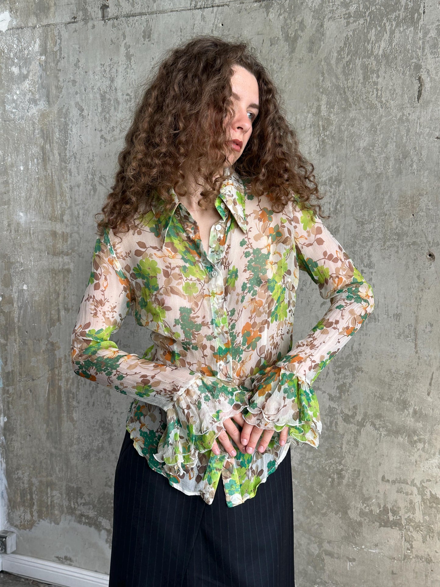Vintage  Dolce & Gabbana Silk Floral Blouse in Green