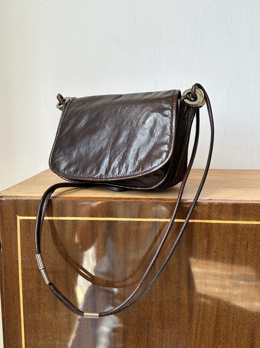 Vintage Dark Brown Leather Crossbody Saddle Bag