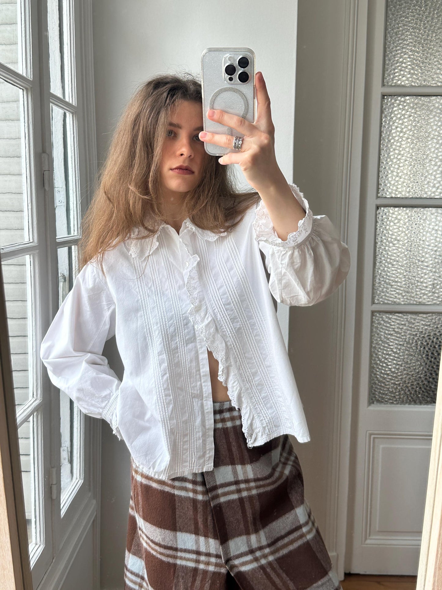 Antique French 1920s Cotton Blouse In White