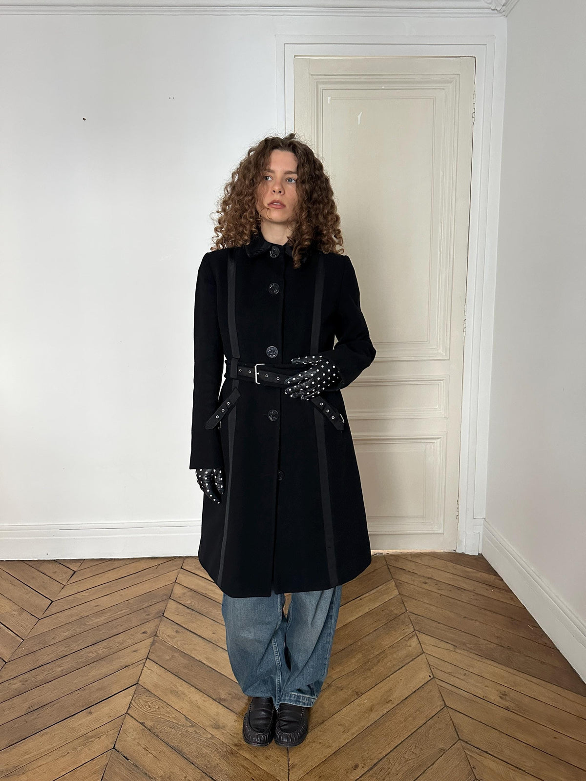 Vintage 90s Black Wool Cashmere Coat