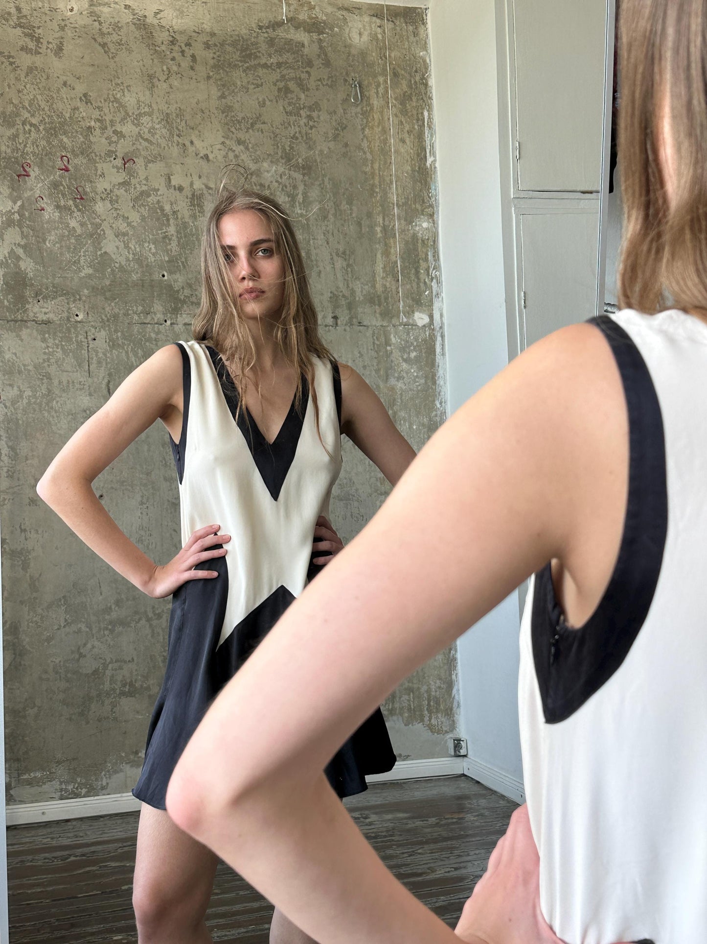 Vintage Marc by Marc Jacobs Silk Mini Dress | Black & Ivory Geometric Dress