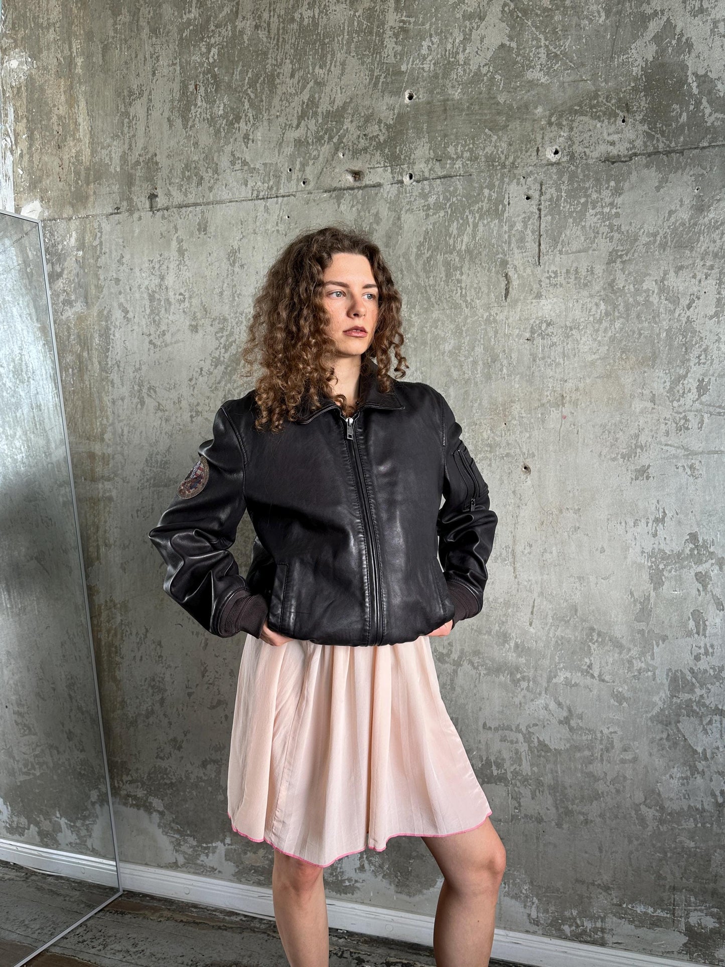 Vintage Hand Crafted Leather Aviator Bomber Jacket in Brown