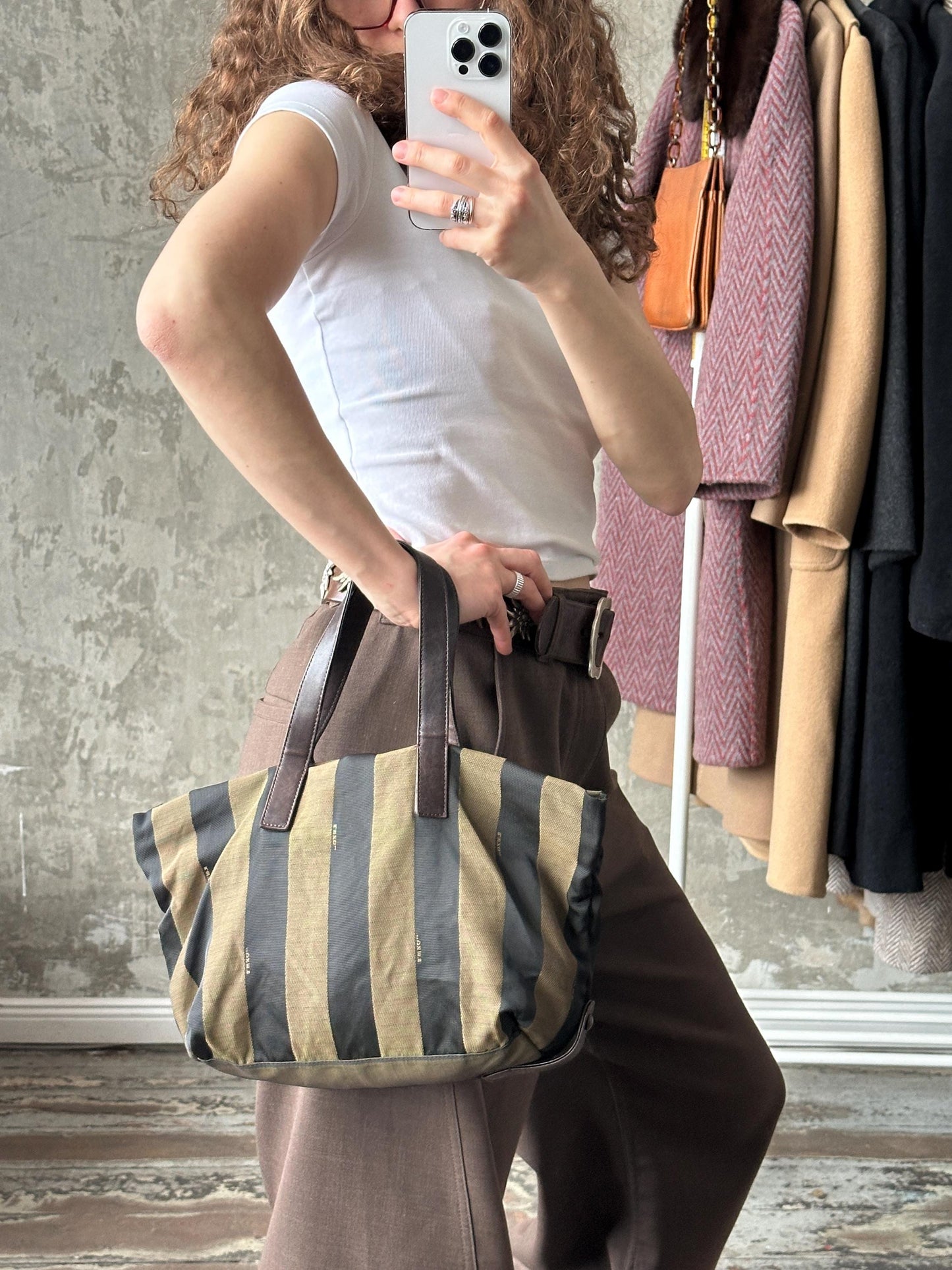 Vintage FENDI Pequin Striped Tote Bag