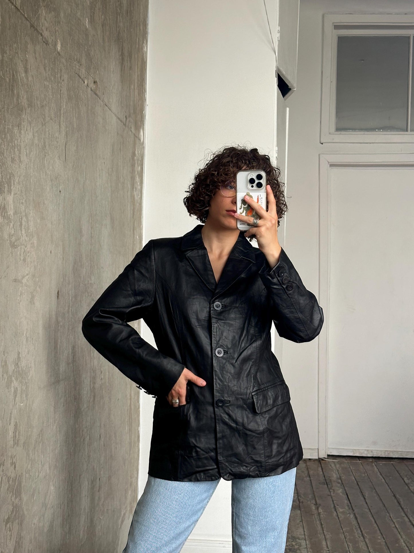 Vintage 90s leather jacket in black, leather blazer