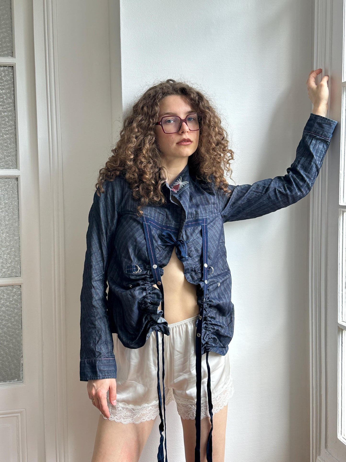 Vintage Y2K Marithé + François Girbaud Dark Denim Lace-Up Jacket