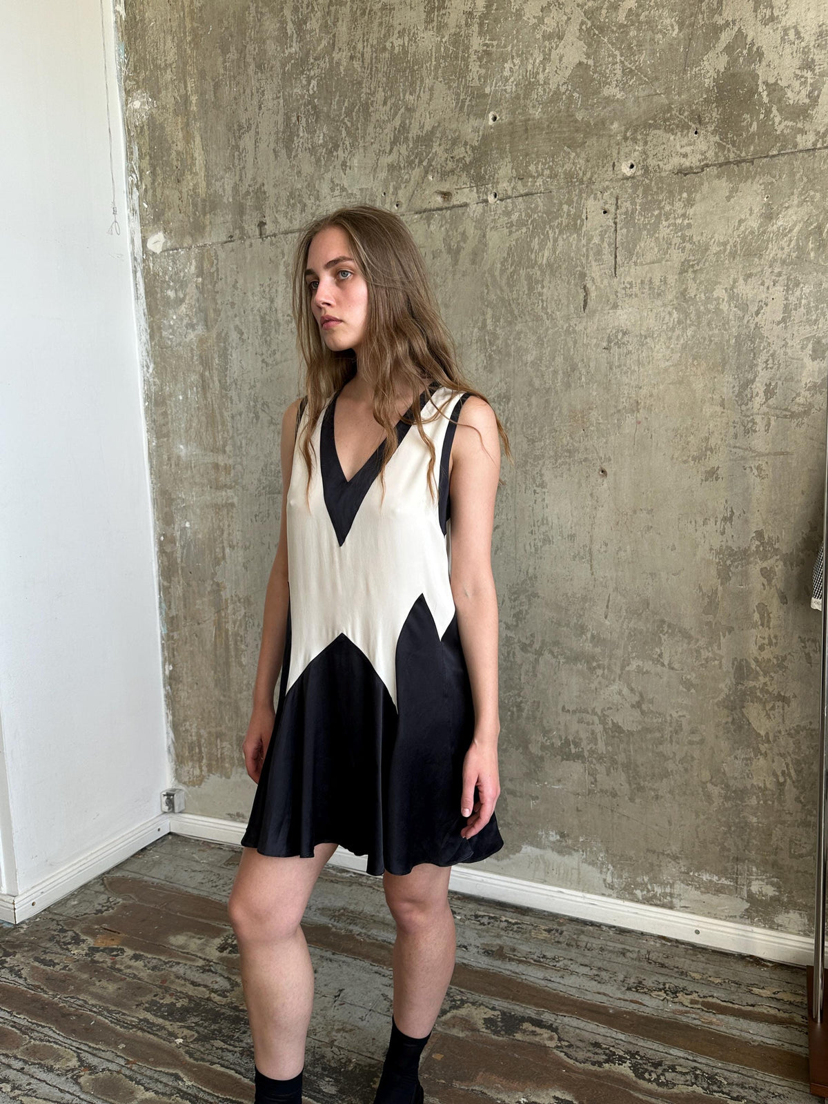 Vintage Marc by Marc Jacobs Silk Mini Dress | Black & Ivory Geometric Dress