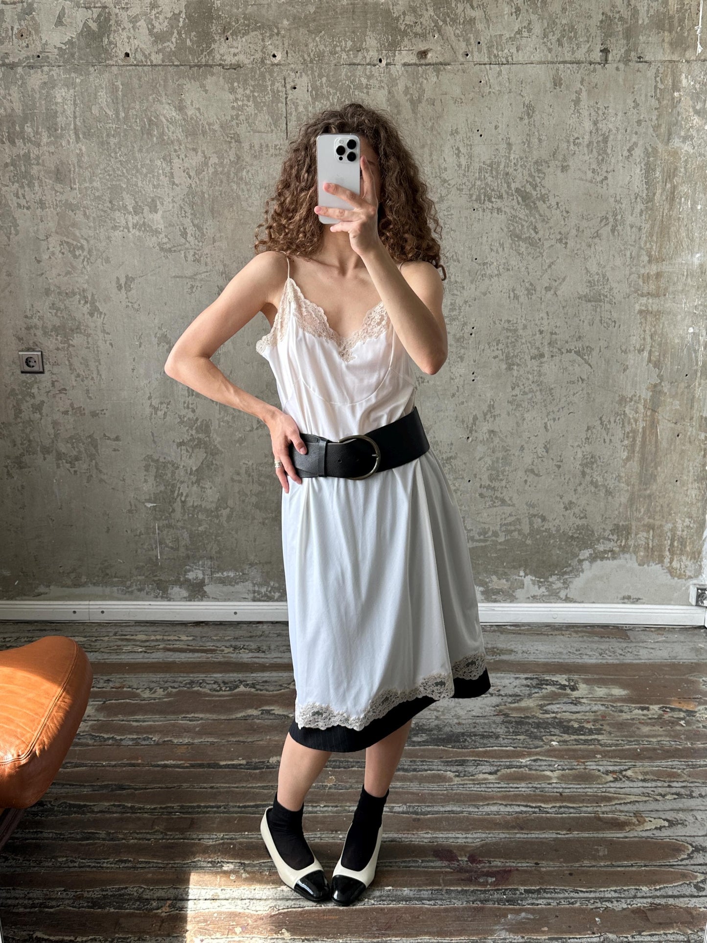 Vintage La Perla White Silk Slip Dress | Cream Lace Trim