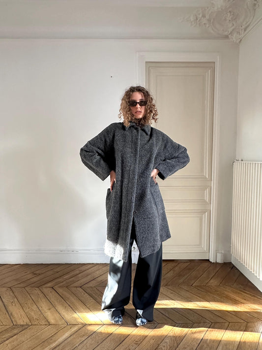 Vintage Max Mara Alpaca Wool Boucle Coat in Grey