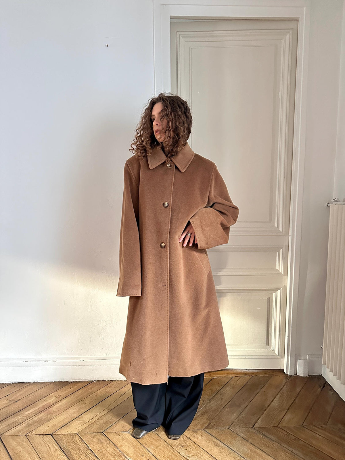 Vintage Piacenza Camel Long Baggy Coat | Italian 100% Wool Minimalist Coat