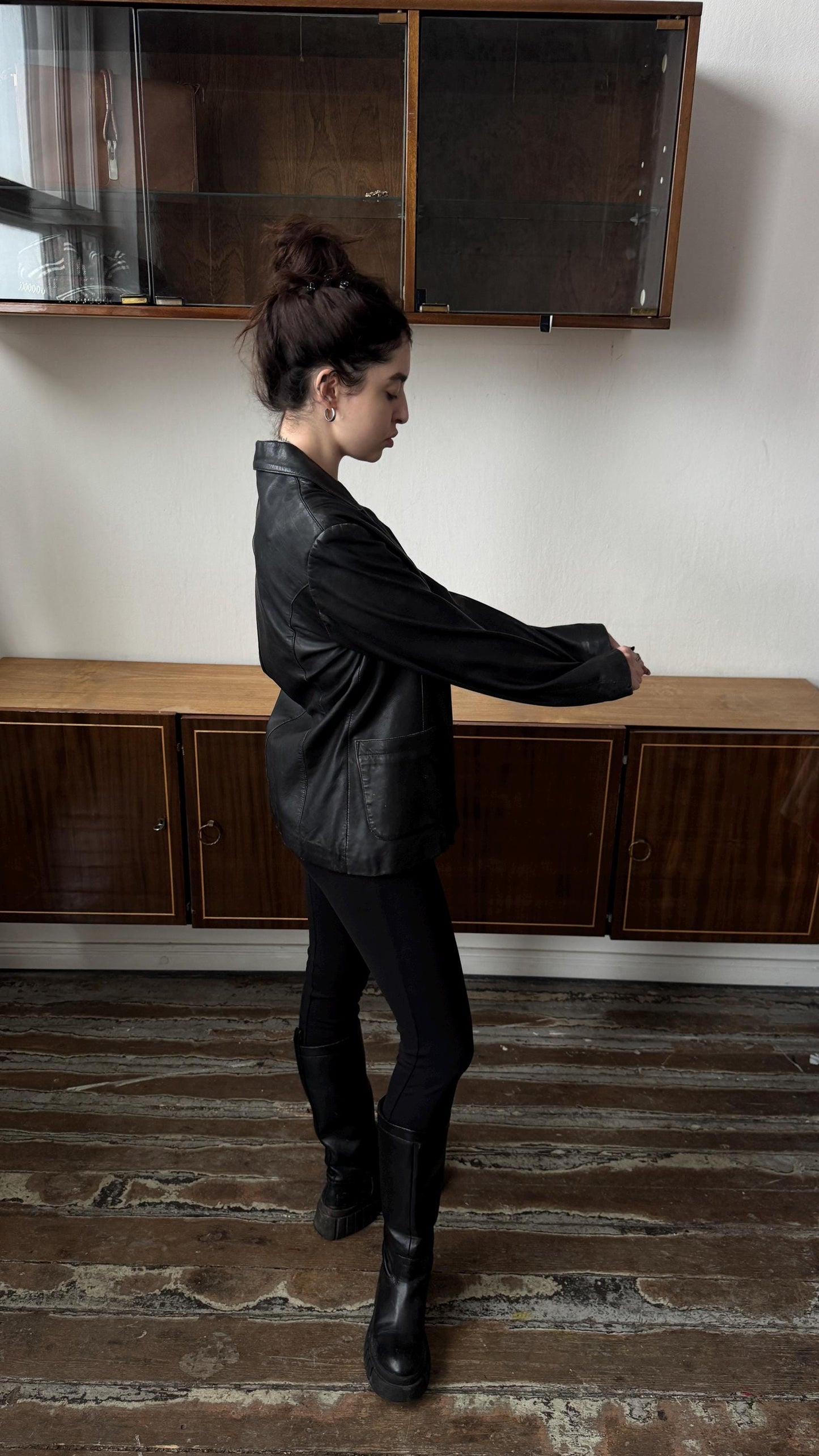 Vintage 80s Oversized Leather Blazer In Black