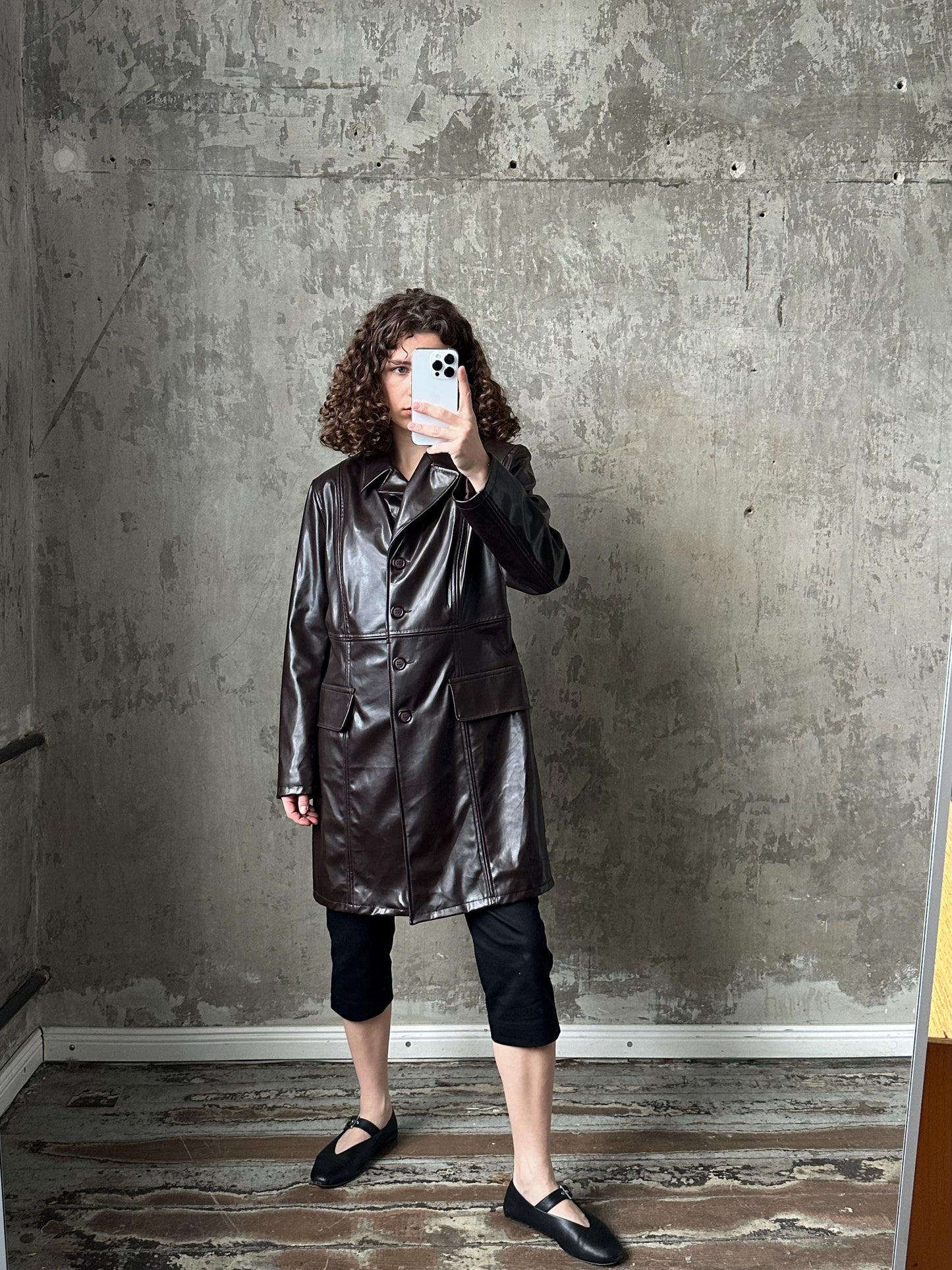 Vintage faux leather coat in dark brown