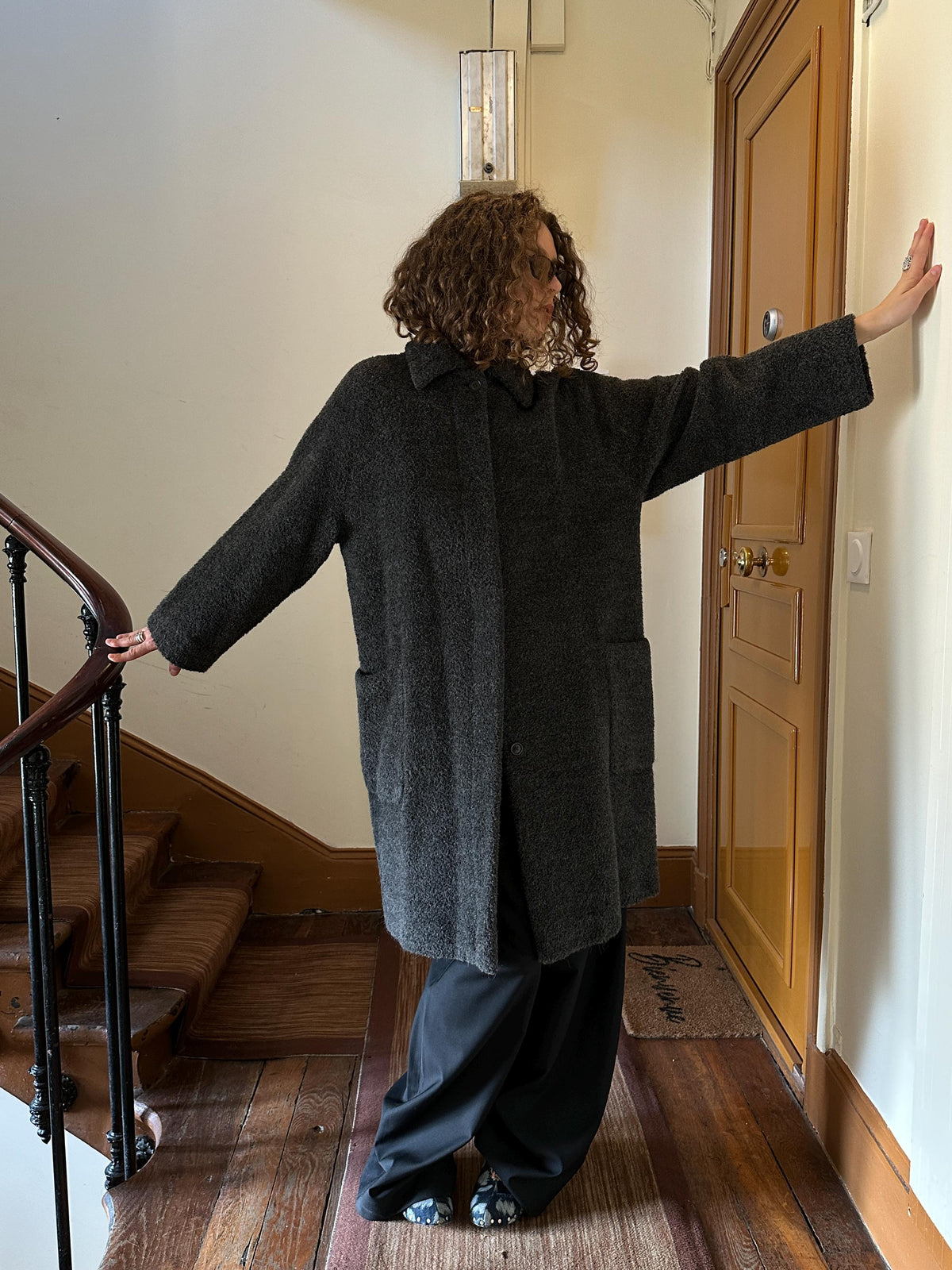 Vintage Max Mara Alpaca Wool Boucle Coat in Grey