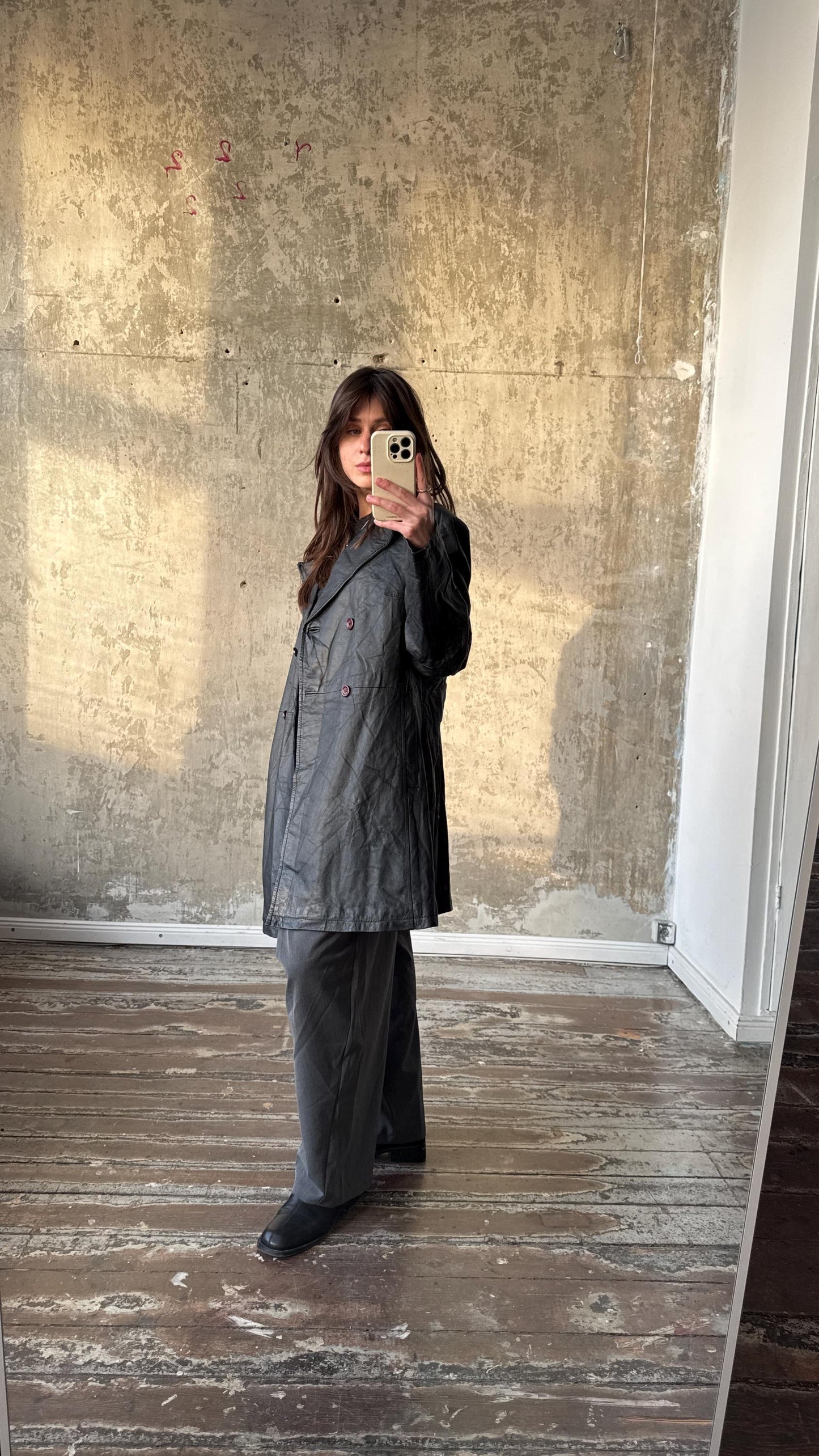 Vintage 90s oversized leather coat in black