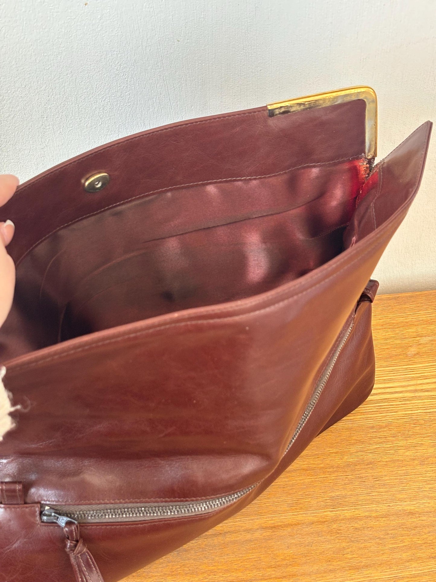 Vintage 80s Burgundy Soft Leather Clutch Bag