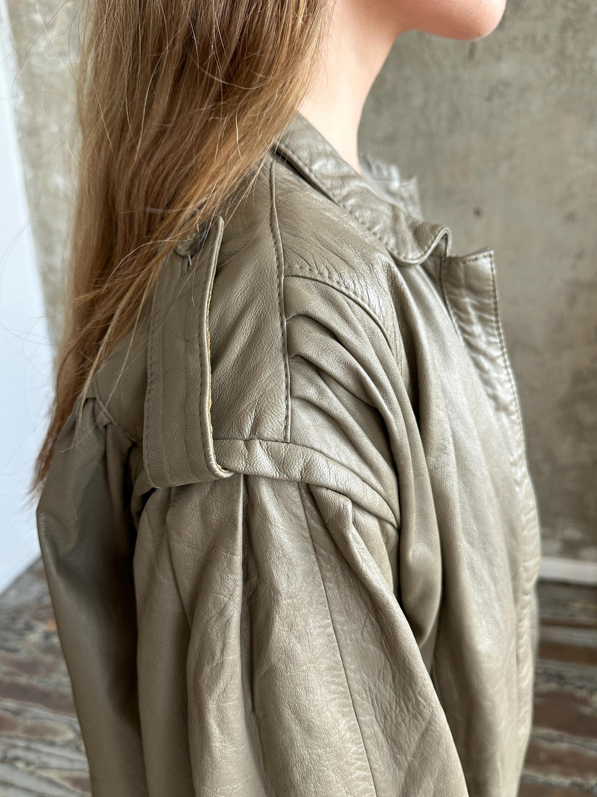 Vintage Oversized Leather Grey Bomber Jacket