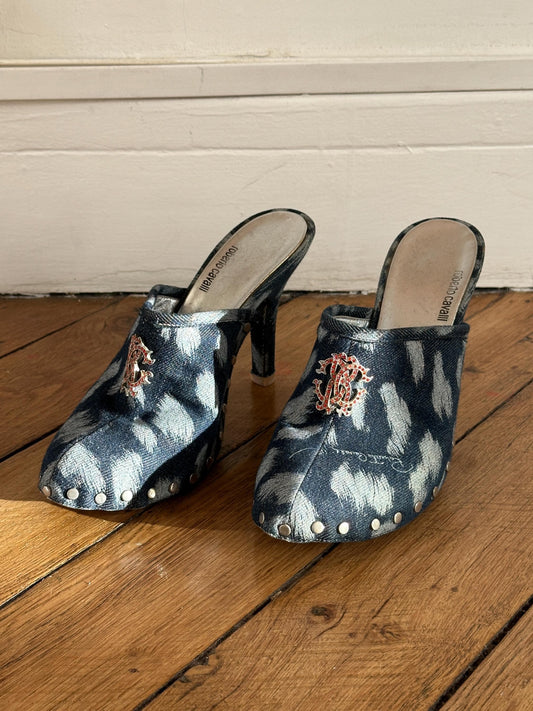 Vintage Y2K Roberto Cavalli Denim Blue Mules I US 6.5