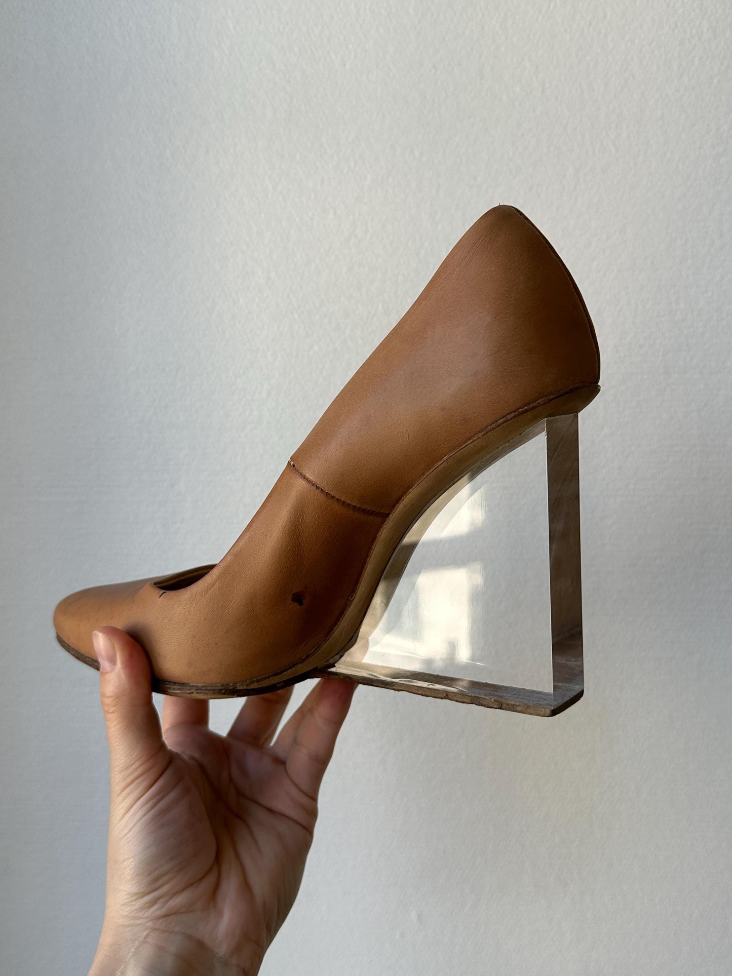 Maison Margiela x H&M Tan Leather Wedge Pumps in Brown I US 7.5