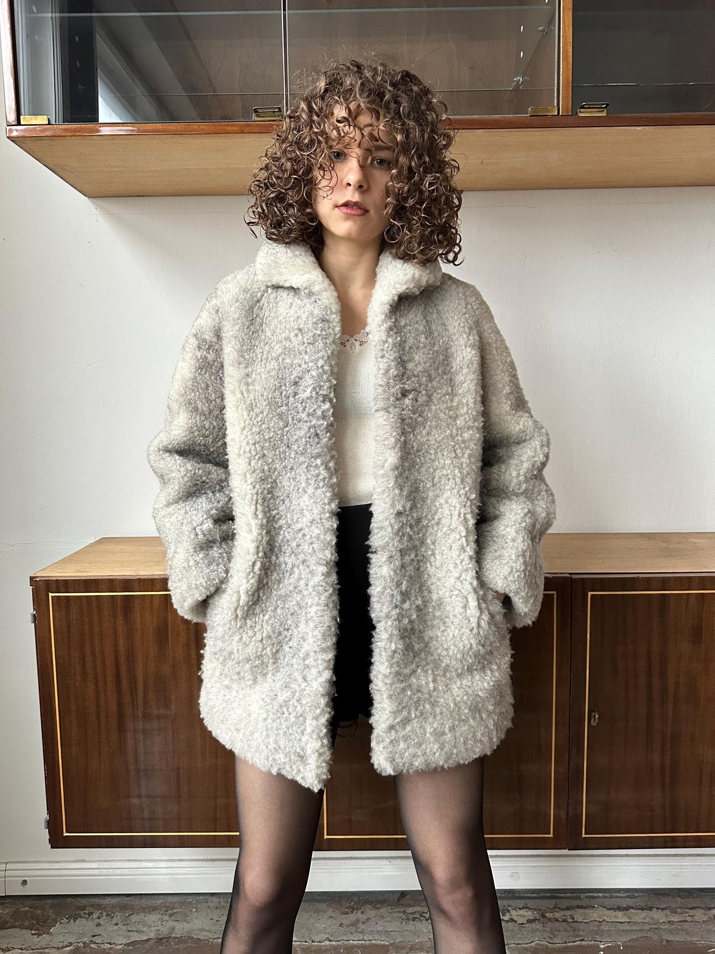 Vintage 80s fitted winter wool coat in grey