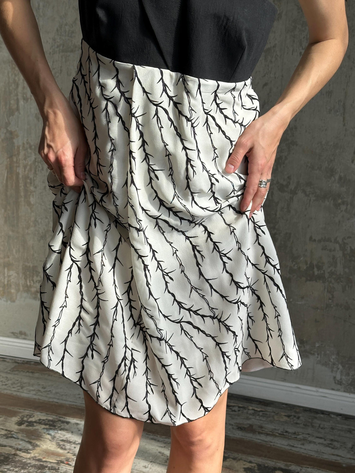 Vintage Balenciaga Branch Halter Dress in Black and White | Nicolas Ghesquière Era Silk Dress
