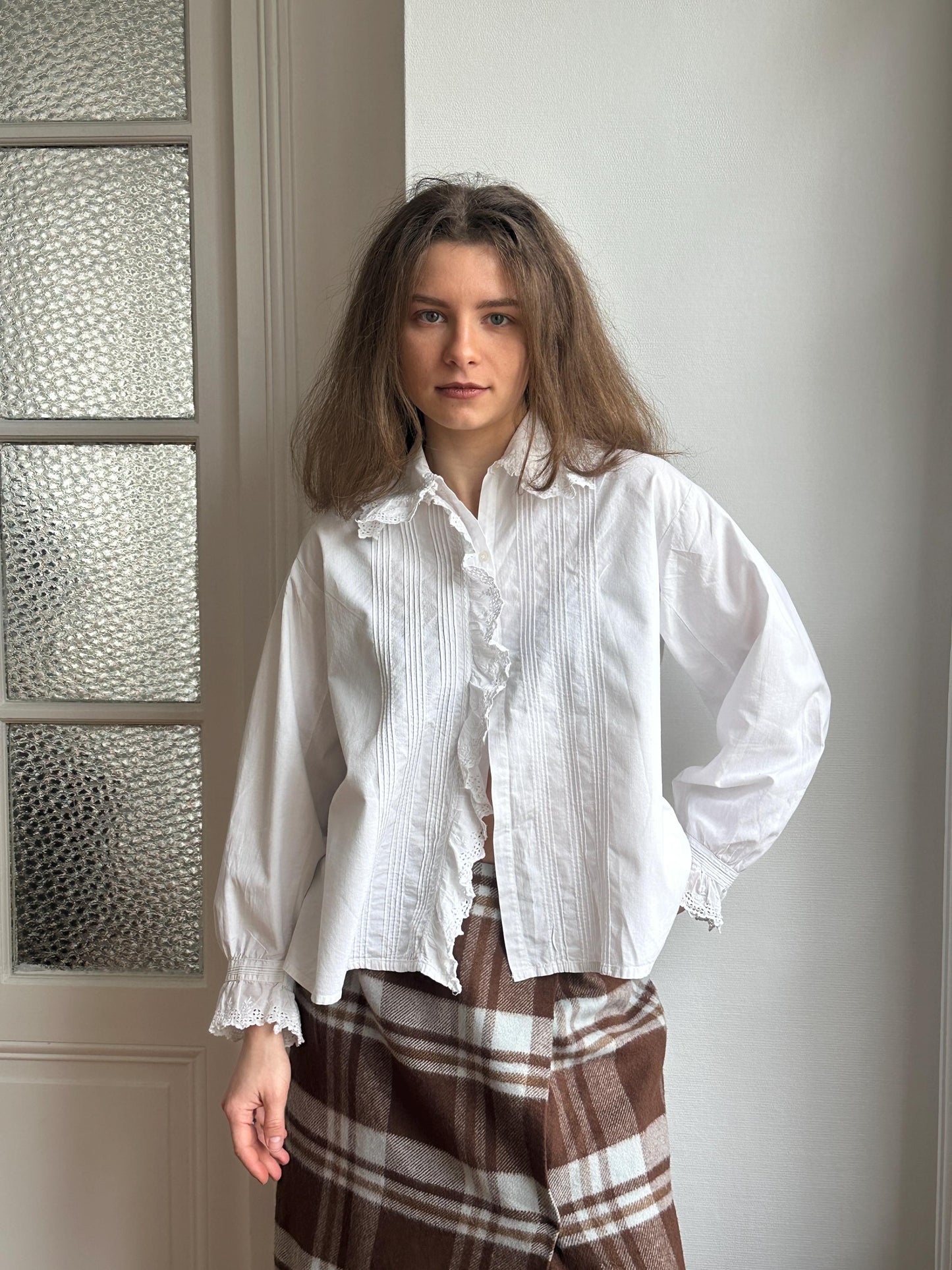 Antique French 1920s Cotton Blouse In White