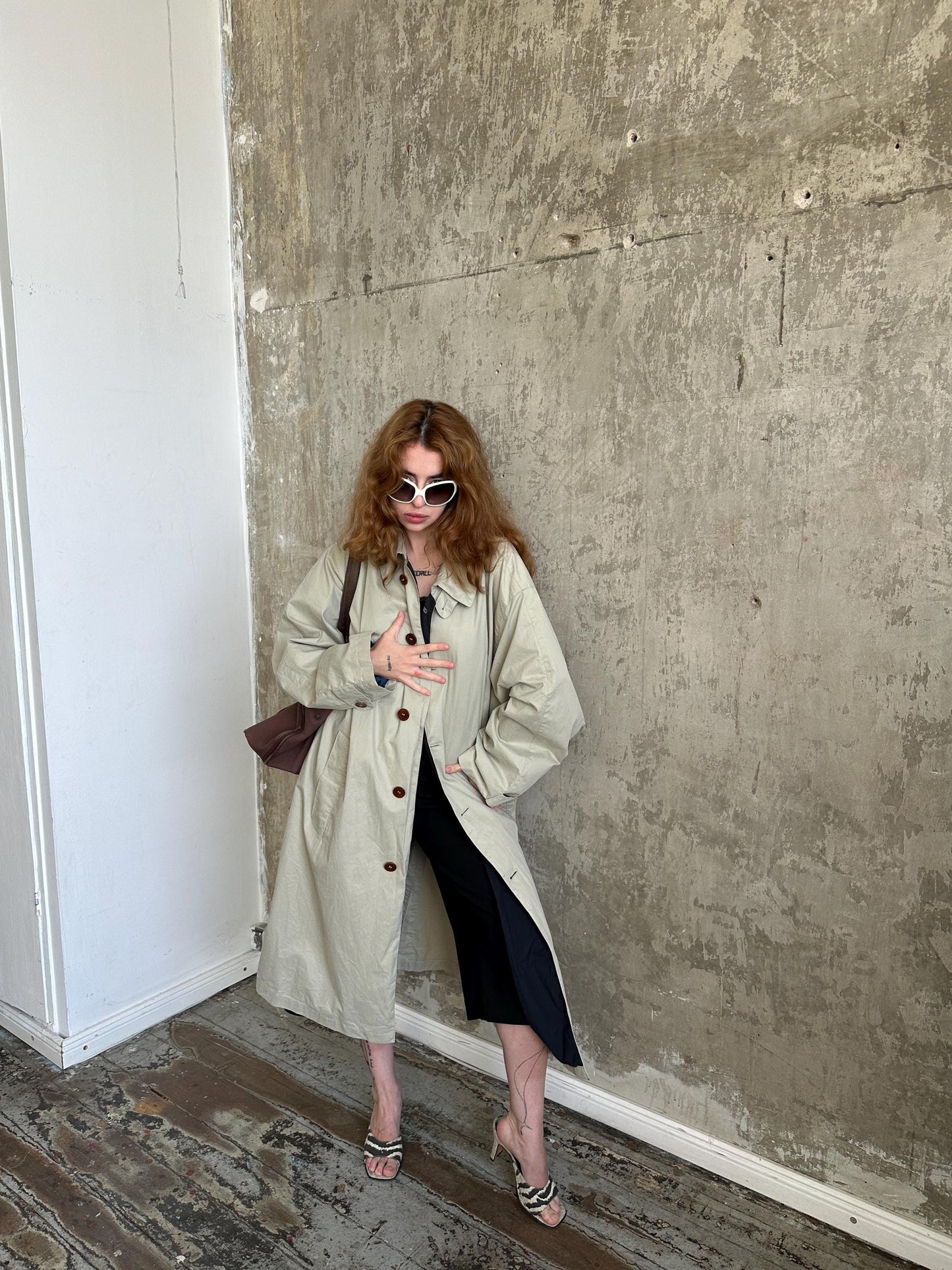 Vintage 90s Long Beige Trench Coat | Classic Minimalist Trench